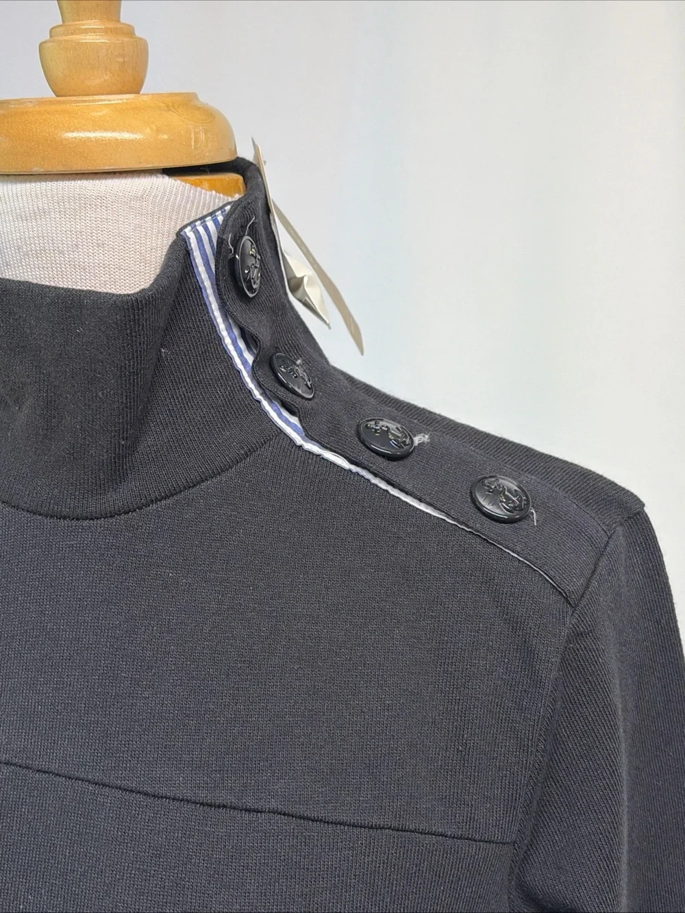 J Crew Women Sweater XXS Black HighNeck Long Sleeve Button Shoulder Pullover Top